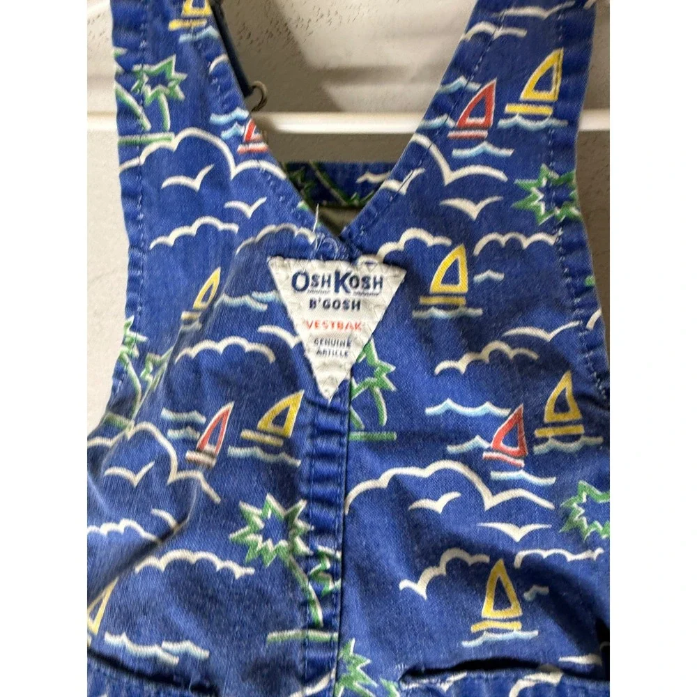 Vtg OshKosh B'gosh Overalls Sailboats‎ Nautical Size 12 Months USA Made Rare